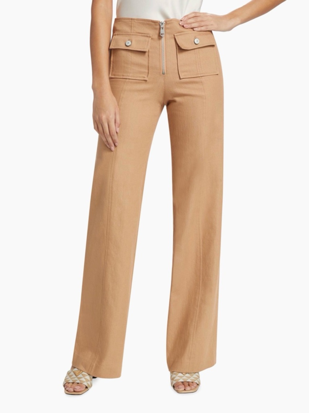 Cinq à Sept Azure Cotton Blend Zip Front Pants Sahara Tan | Size 8 | Like New